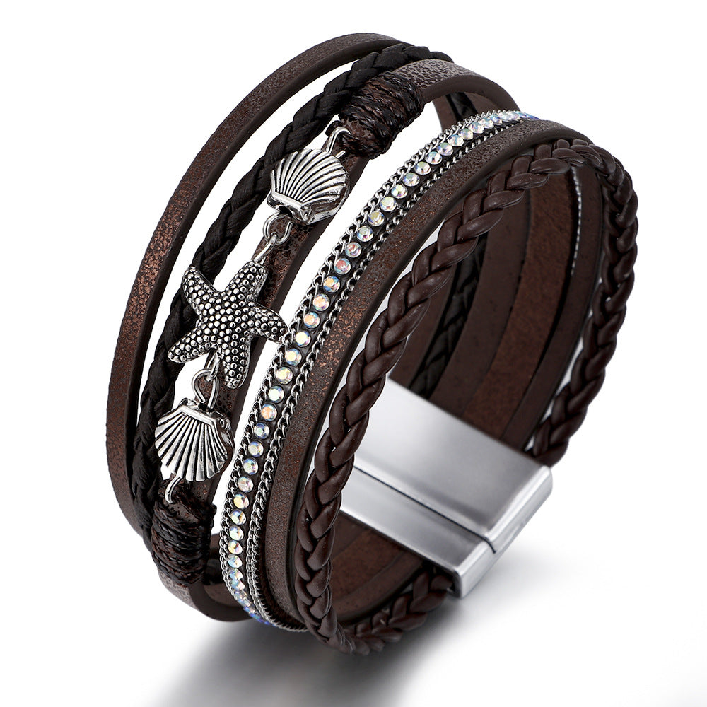 Brazalete de cuero de estrella marina al por mayor de conchas